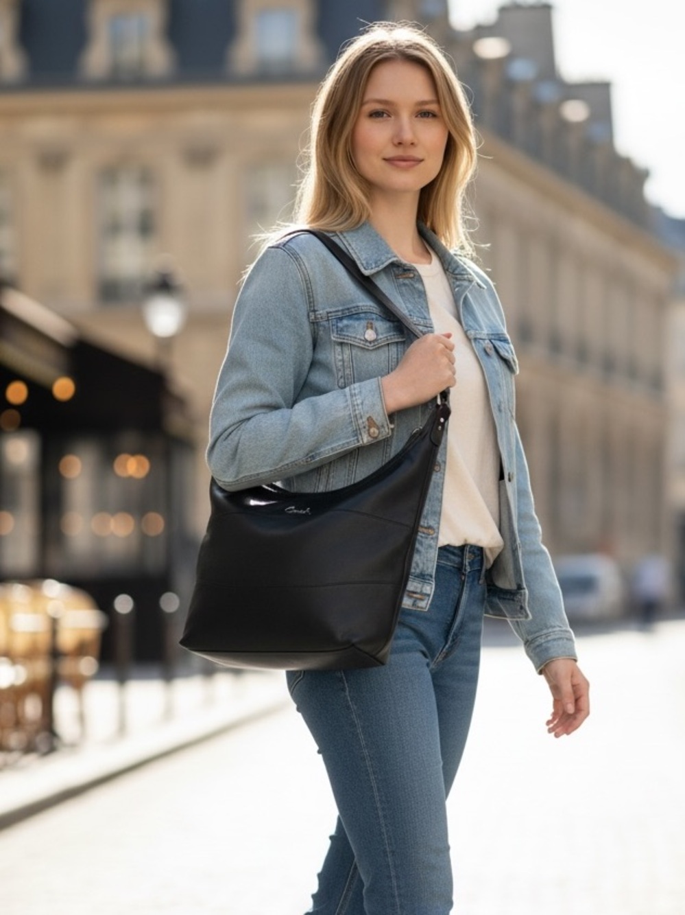 Coach F17116 Black Leather Hobo Shoulder Bag